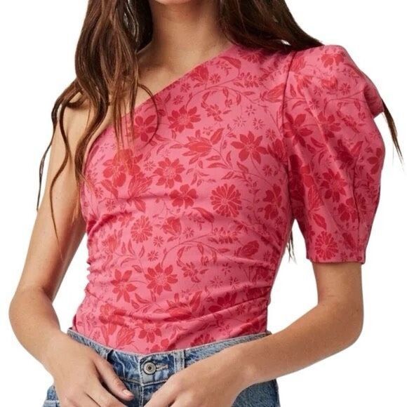 NWT FREE PEOPLE One Shoulder Floral Print Bodysuit size M - Picture 1 of 9
